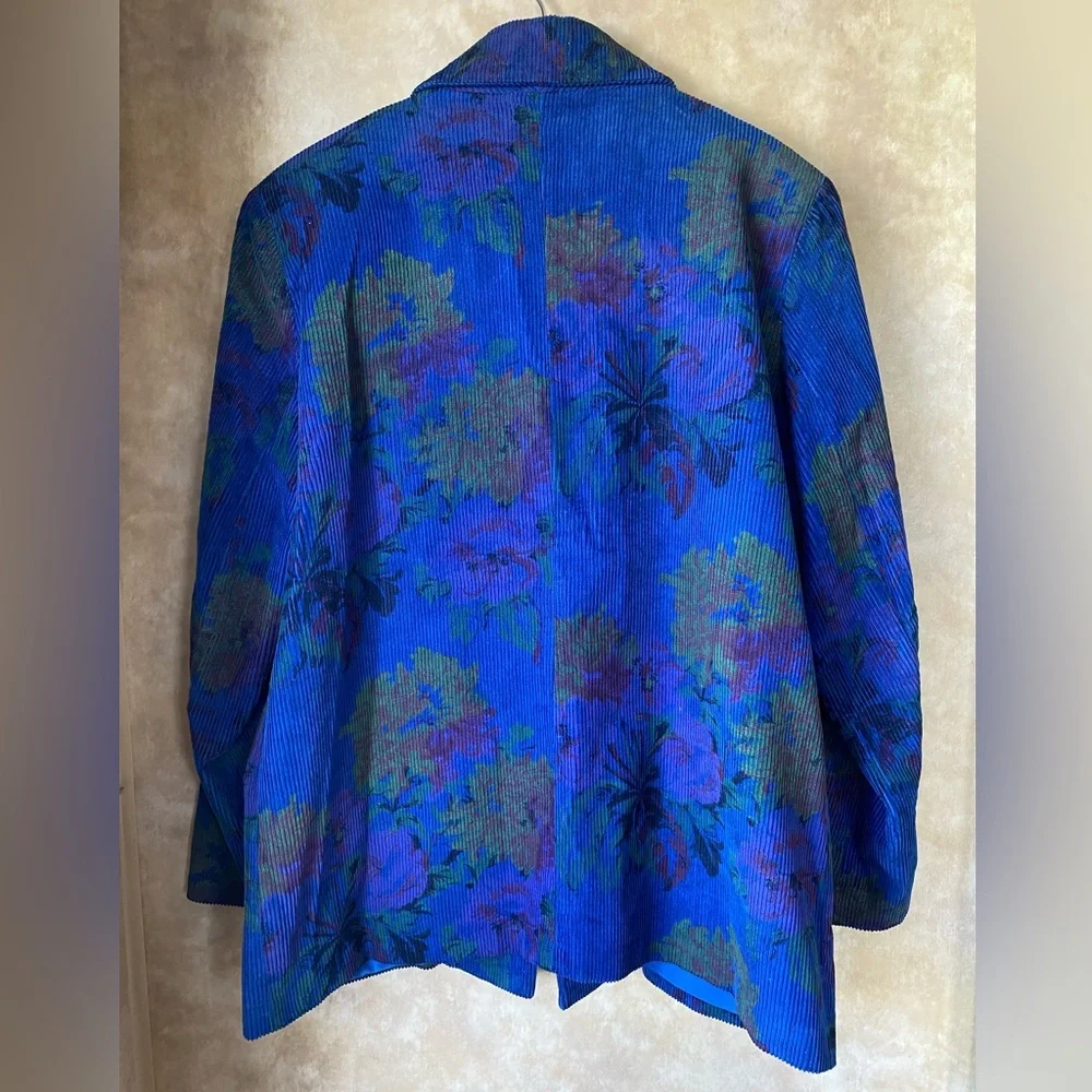 Fox Run Vintage Vibrant Blue Corduroy Floral Sport Coat Blazer 80s Size 15/16 - Picture 2 of 10